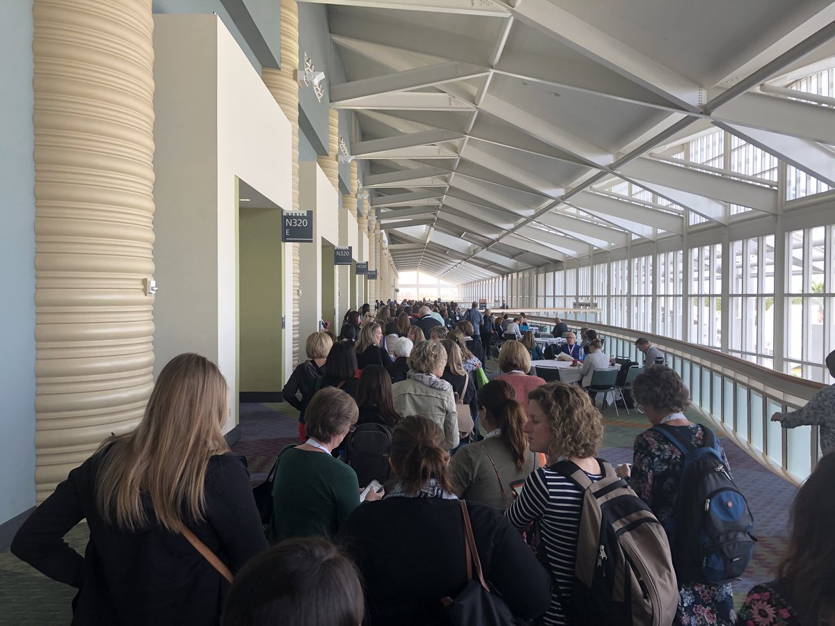 PincusMichael's tweet photo. This line must be for Bruce Springsteen tickets.  Oh wait, it’s for @lesliefisher , our education rockstar. #fetc #FETC2018 https://t.co/1NVPKxdWXN