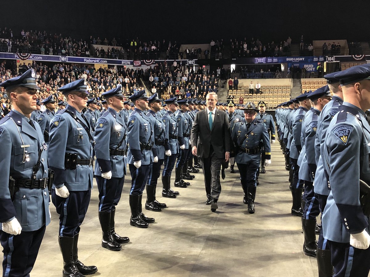 MAGovArchive's tweet photo. I was proud to administer the Oath of Office to the 83rd Recruit Training Troop of the @MassStatePolice. For the 174 new troopers and their families, today marks a dream come true. The Commonwealth is grateful for their service, and wish them safety as they serve and protect. https://t.co/r2SHmqsnpx