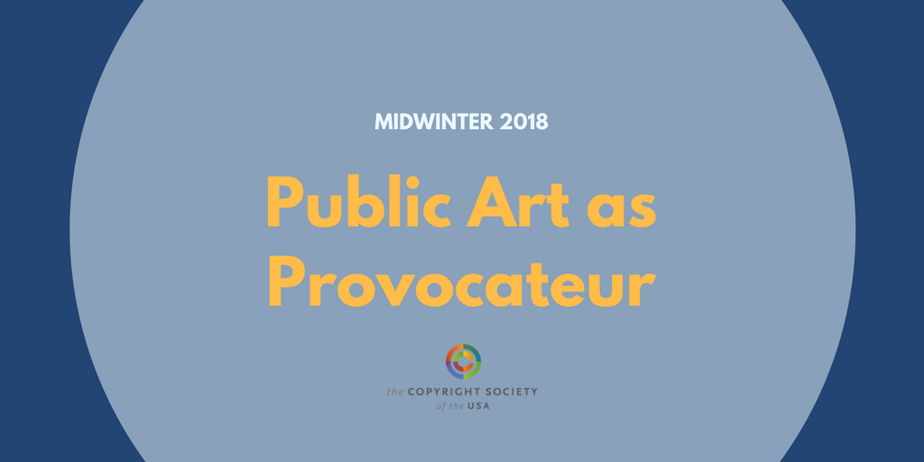 copyrightsoc's tweet photo. Sarah Conley Odenkirk, Ellen I. Harris, Neil Ollivierra and @juddsneirson talk about "Public Art as Provocateur" at the #Midwinter2018. Learn more and register → https://t.co/4RTkH2B9E6 #CSUSA #Midwinter2018 #Copyright #Law https://t.co/UXXC8f09Sb