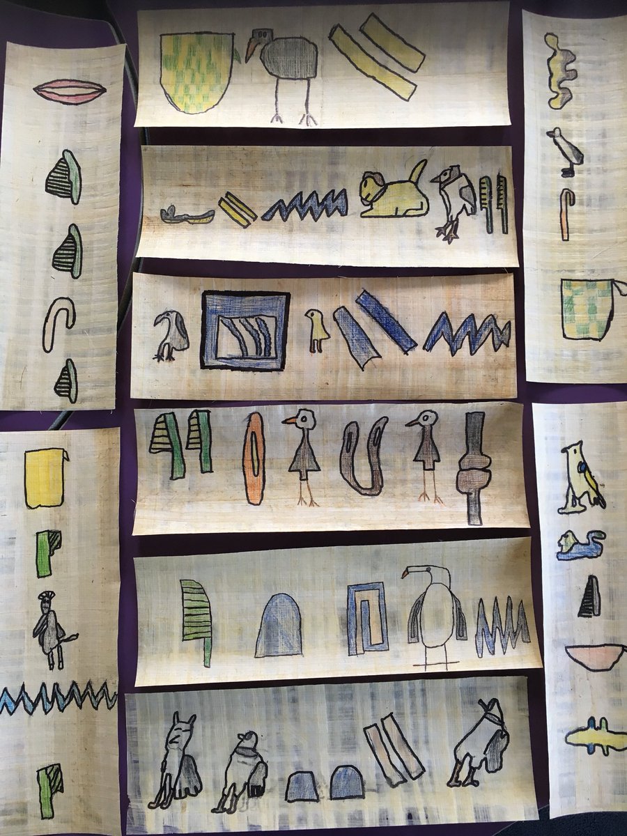 vjadethornhill's tweet photo. I am really impressed with the effort 3T put into creating their own hieroglyphic cartouches. Can you decipher any of their names? #papyruspaper #creativity #makingmemories #theYorkHouseWay @SchoolYorkHouse https://t.co/kLR7fq3HWy