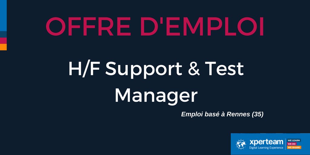 Offre #Emploi Support &amp; Test Manager au sein d'<a href="/xperteam/">XPERTEAM</a> bit.ly/2rDuUW3 #Job #Emploi #Rennes