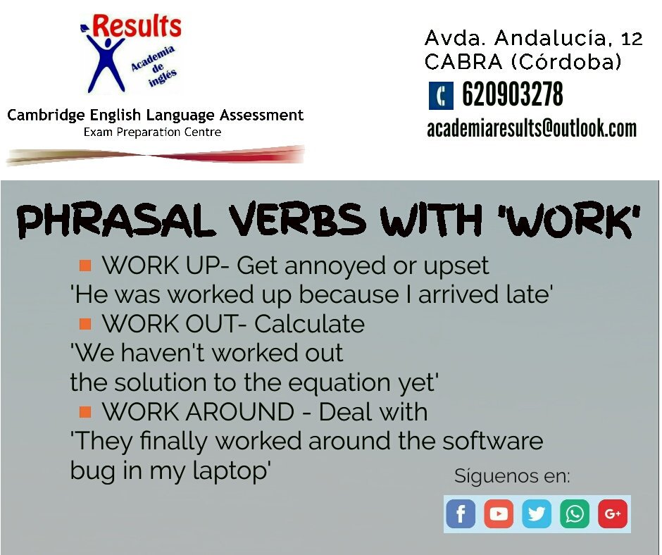 School of English - Results- on X: #Vocabulary : Phrasal verbs with WORK.  #ESL #LearnEnglish #B2 #First #Cambridge #PhrasalVerbs   / X