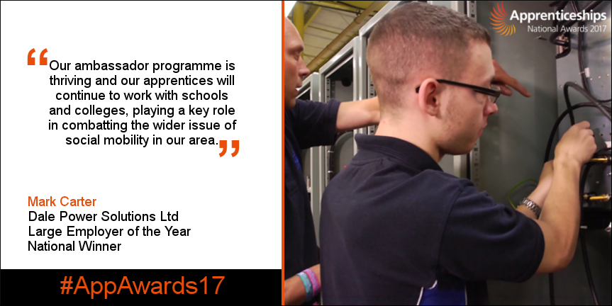 Apprenticeships's tweet photo. A final well done to @DPowersolutions for winning the Large Employer of the Year award at last week's National Apprenticeship Awards! #AppAwards17 https://t.co/0K88JPaHJM