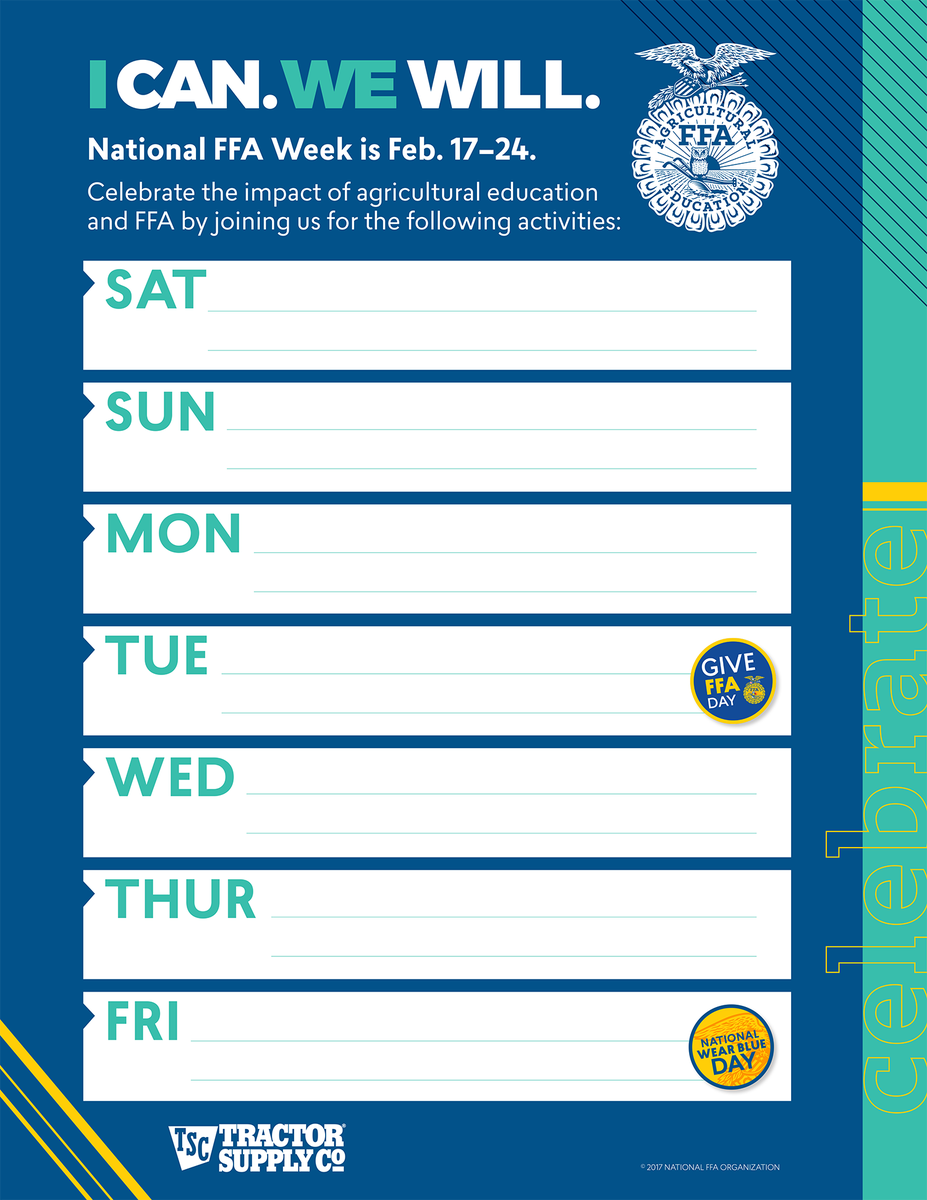 NationalFFA's tweet photo. How's your #FFAweek planning going? We're less than a month away!

Grab this activity calendar template and other chapter resources here » https://t.co/ZZQypRy0NC https://t.co/6s8j0wvFZg