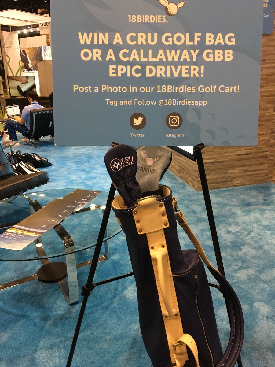 Look who’s entered the golf bag game! <a href="/CRUgolf/">CruGolf</a> is bringing their custom leather master craftsmanship to your golf bags in 2018.

To win this old school CRU leather golf bag designed for <a href="/18BirdiesApp/">18Birdies</a>, RT &amp; follow all! #pgashow #PGAShow2018