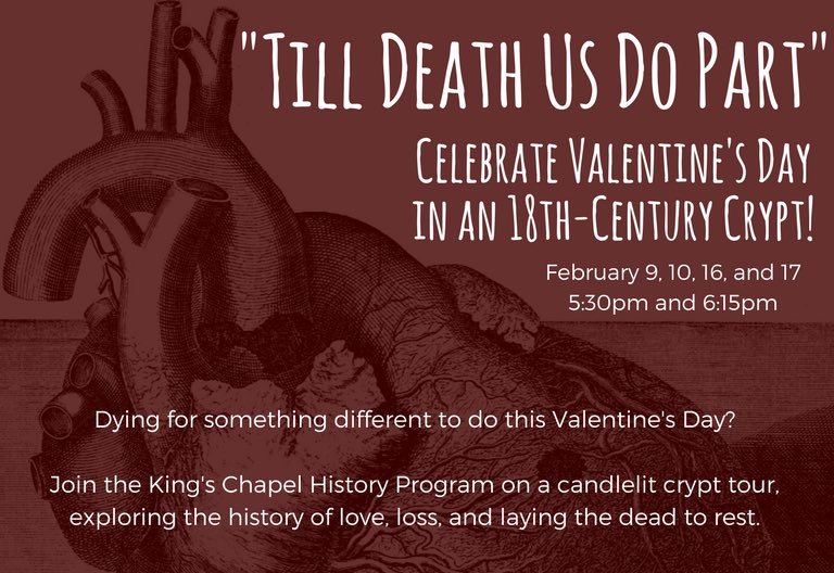 KingsChapel1686's tweet photo. Are you anti-#ValentinesDay ? Looking for something unique in #Boston? Be sure to check out the #historyprogram's new event, coming soon... https://t.co/eFXMgTxj08 #rsvp here! https://t.co/87JOAFNAXw