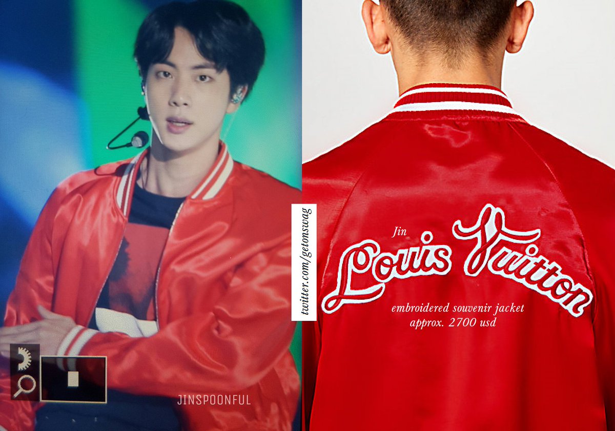 Beyond The Style ✼ Alex ✼ on X: JIN #BTS 180125 27th Seoul Music Awards  #JIN #방탄소년단 #진 #석진 LOUIS VUITTON embroidered souvenir jacket red   / X