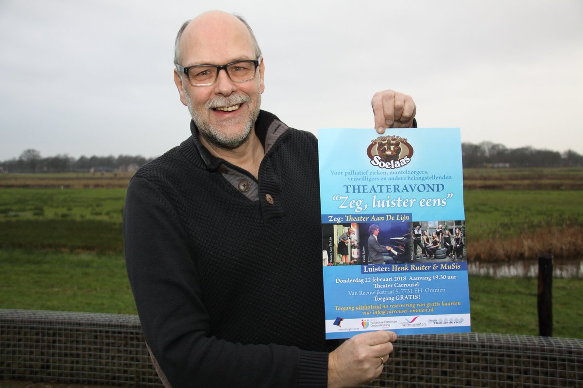 Op 22 februari #gratis toegankelijke #theateravond voor zieken #palliatievezorg  #mantelzorgers, #vrijwilligers en #zorgprofessionals in Theater De Carrousel in Ommen. 
Zegt het voor en RT...
<a href="/palliatievezorg/">Netwerken Palliatieve Zorg Twente</a> @NPZOostVeluwe @Palvooru <a href="/RobBruntink/">Rob Bruntink</a> <a href="/Palliatief/">Agora</a> <a href="/VPTZNederland/">VPTZ Nederland</a>