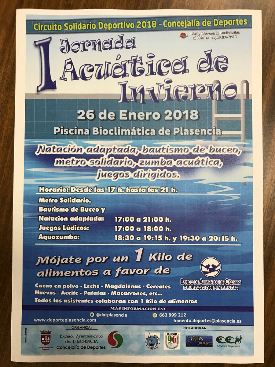 No te pierdas la primera actividad del #CircuitoSolidario <a href="/dxtplasencia/">Concejalía Deportes</a> el día 26 en la piscina bioclimatica a favor del #BancodeAlimentos