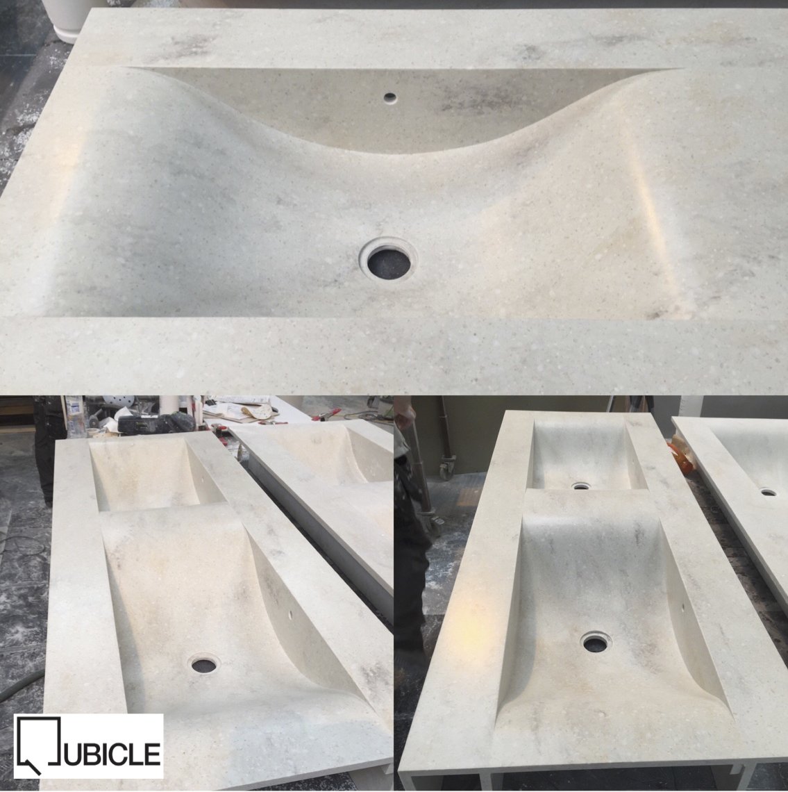 QubicleLtd's tweet image. This has got to be one of our favourite designs here at Qubicle.
Bespoke vanity tops with seamless thermoformed basins all expertly thermoformed &amp;amp; fabricated in Corian SageBrush. Beautiful smooth curves with a traditional front apron &amp;amp; tap deck. 
@cdukltd 
@coriandesign
