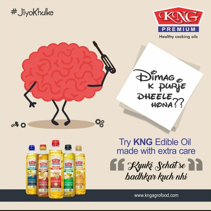 kng_premium's tweet photo. Do eat proper, still not mentally fit? Will its not just the adulterated food you eat, your oil is equally responsible for your bad health. Opt #KNG edible oil #Kyunki #sehat #se #badhkar kuch nahi. https://t.co/mxBVyYneG0