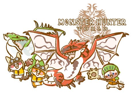 サカモトリエ イラストレーター モンスターハンター ワールド With コーギー アイルー リオレウス リオレイア Monster Hunter World With Corgi Felyne Rathalos And Rathian モンハンワールド Mhw Mhworld コーギー イラスト Corgi