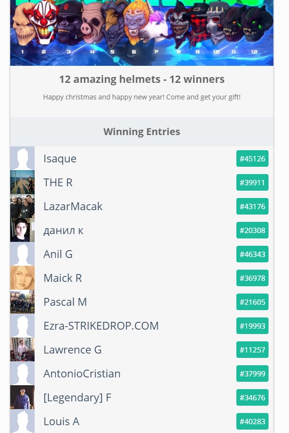 SkinsBets's tweet photo. 12 winners of helmets congratz contact us to grab your prizes https://t.co/JvFU4G8DhG