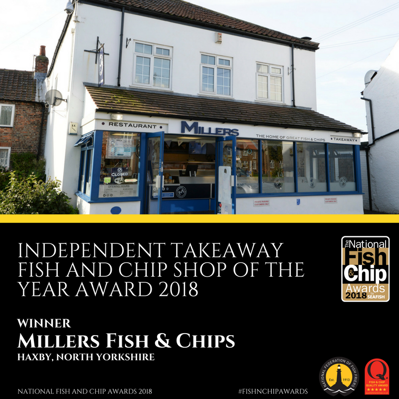 NFFF_UK's tweet photo. And the winner of the Independent Fish and Chip Takeaway of the Year Award is @MillersHaxby  #FishnChipAwards #fishandchips https://t.co/QwJdjNilms