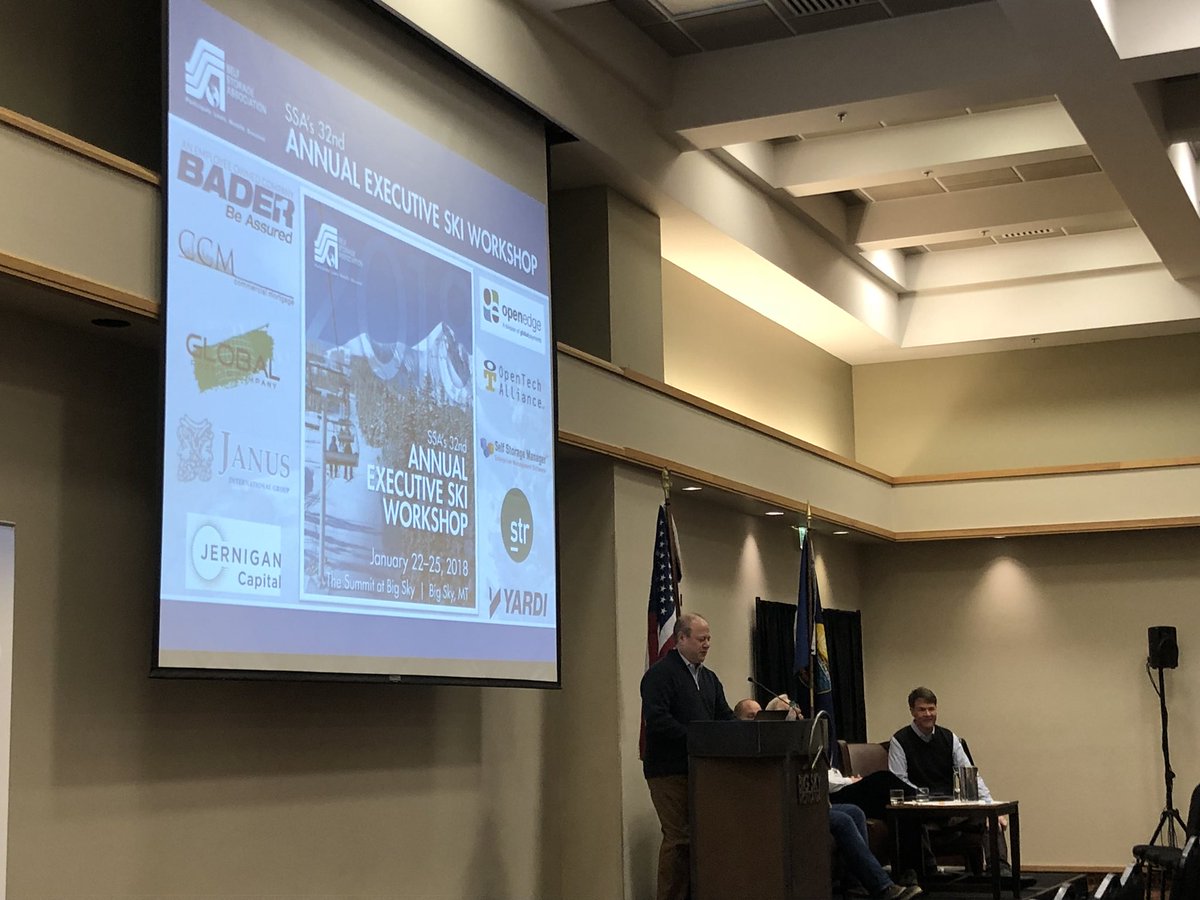 SelfStorageAssn's tweet photo. #SSASki18’s Innovations and Trends in #SelfStorage Panel has begun. Moderator Gary Sugarman and panelists Mike Burnam, Adam Mikkelson and Jefferson Shreve discuss discuss what they’re doing to stay innovative. https://t.co/0diuMwgaMT