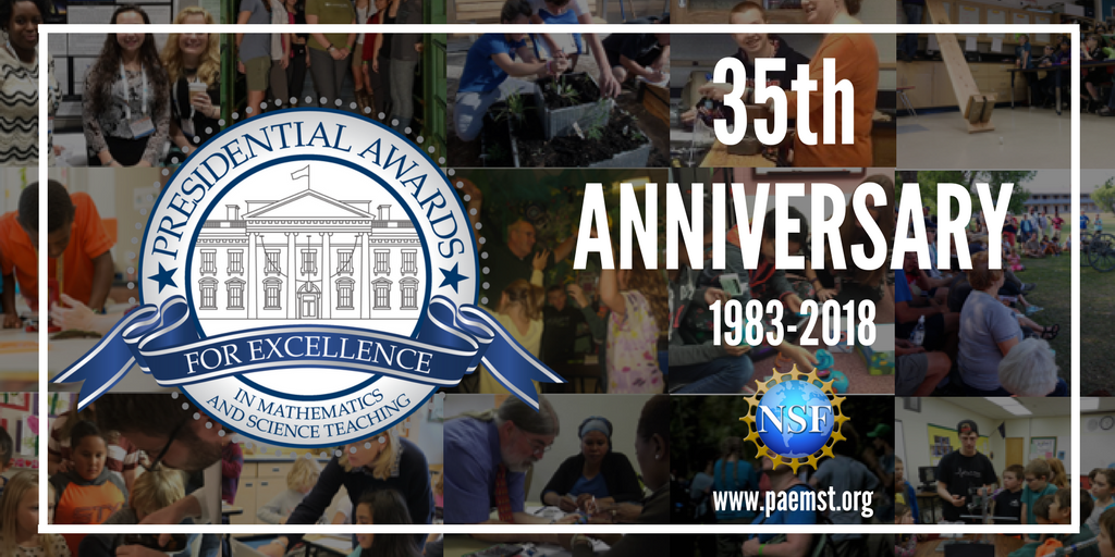 NSF's tweet photo. 2018 marks the 35th anniversary of #PAEMST!  Join the ranks of over 4,700 exemplary #STEM educators at  https://t.co/cCn0HT8jvA https://t.co/QRNbY9c8nb
