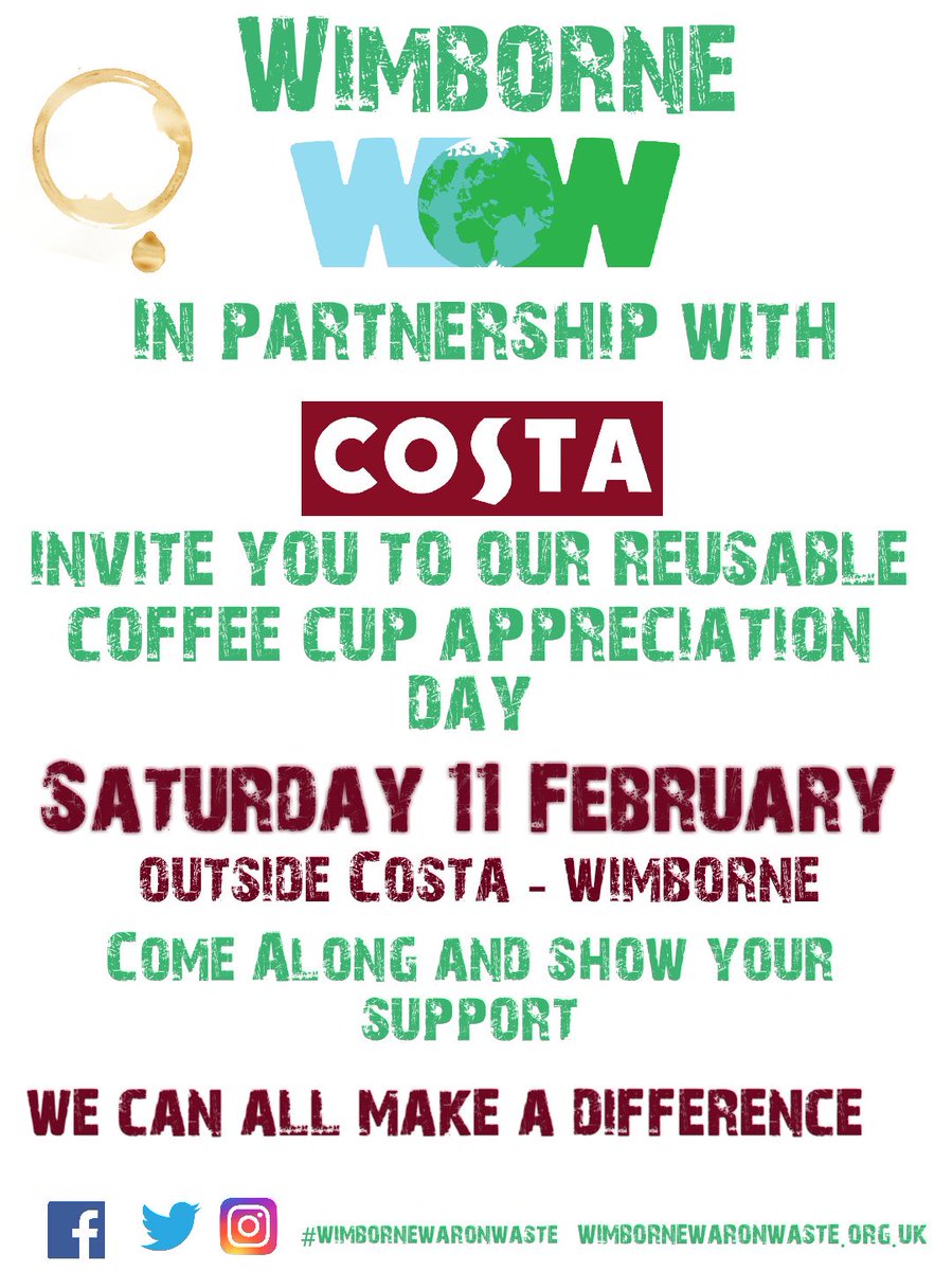 WimborneWOW's tweet photo. @HughsWaronWaste @waitrose We ran an event with @waitrose Wimborne on 13 January promoting reusable coffee cups. We're doing the same with @CostaCoffee Wimborne on 10 Feb. Come and get involved with us? 9am-2pm https://t.co/4rbdO8WAal