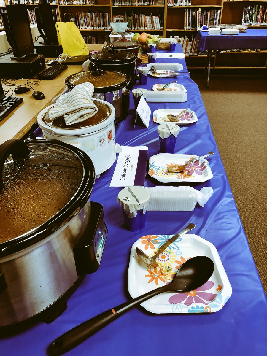 NMMSLibrarian's tweet photo. #NMMS the media center smells amazing! I cannot wait to get the chili cook off started. 💃🔥🌶 @NMMSCounselors @NMMSPRINCIPAL @NMMS_ASA @NMMS_Cheer @MollerMichele @HPThomasMusic https://t.co/cd0zQ88Tkk