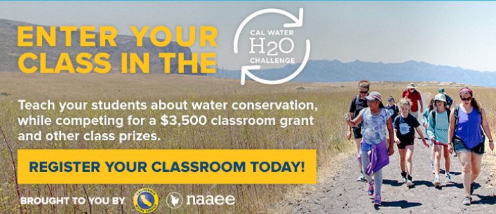 PLT's tweet photo. Teachers: Ready for the Fourth Annual Cal Water H20 Challenge?! Challenge and motivate your classroom to collaborate on solutions for community-based water issues. Register by Jan 31st to receive funding. #PLTree #STEM #water #CalWaterH20Challenge #NAAEE https://t.co/gauI0GGSod https://t.co/yayxYHaKYo