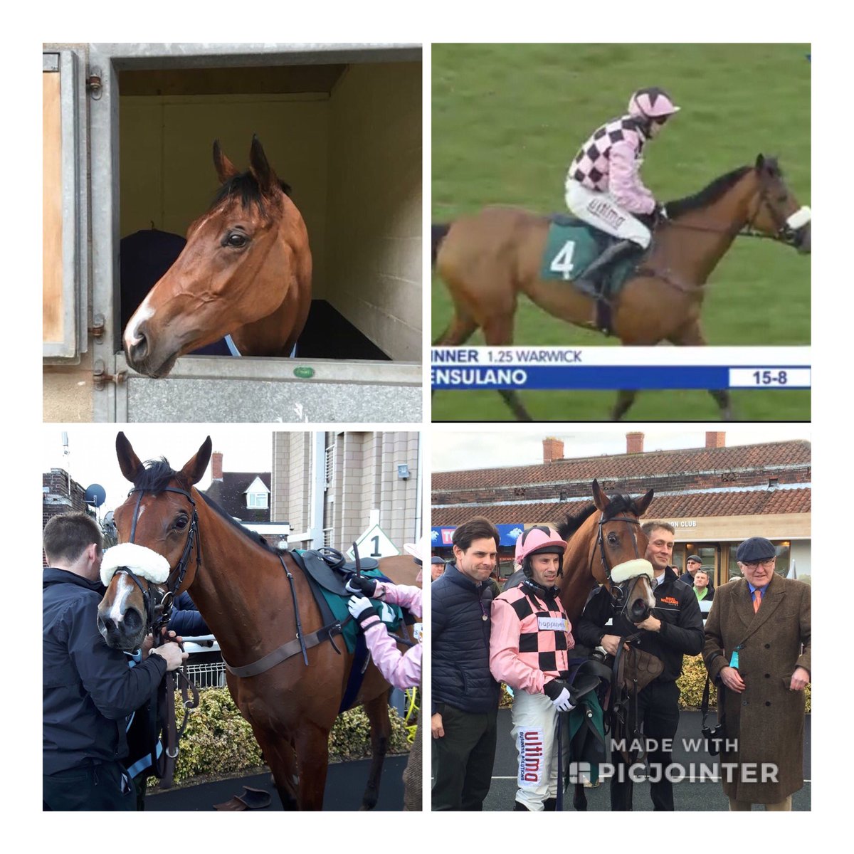 Delighted with SENSULANO's win @WarwickRaces today under @waynehutch in the colours of @JonnyHorses. A tough mare who's improving race by race. Well done and thanks to my great team back at home👍 #winner #noelwilliamsracing #churnstables #getinvolved