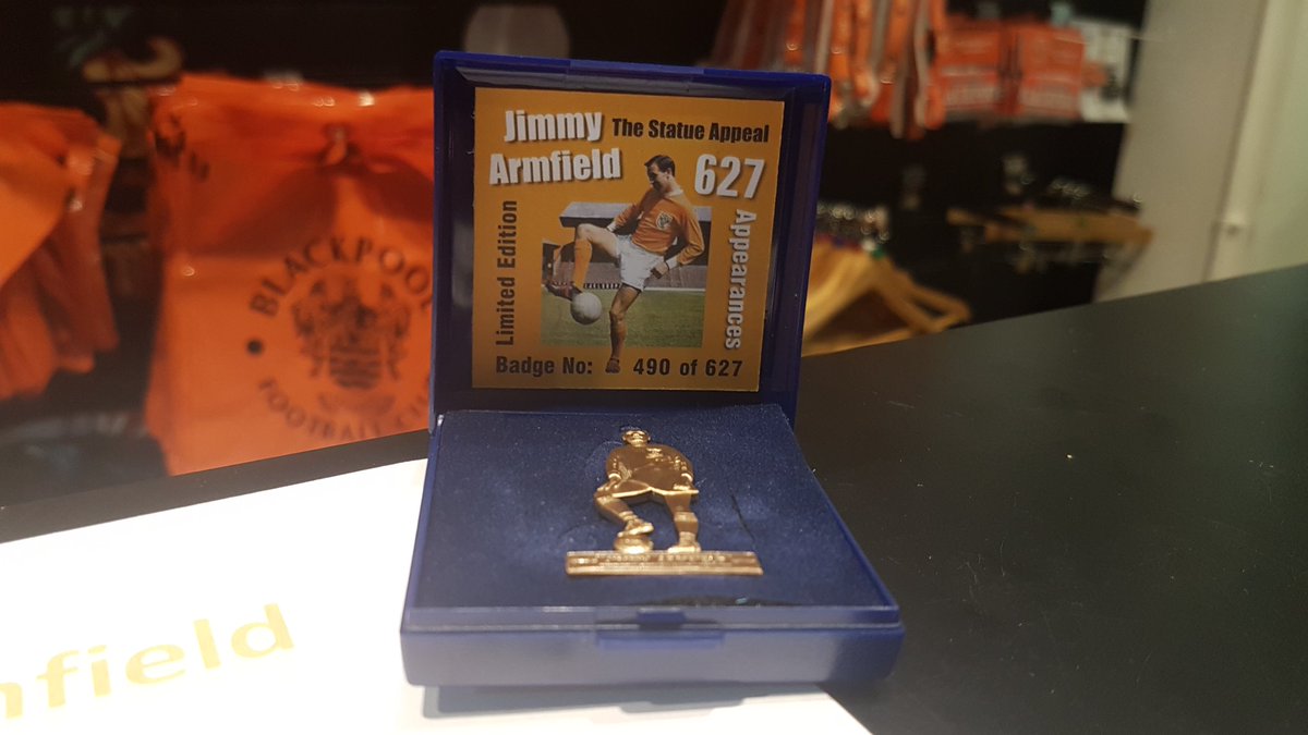A number of limited edition Jimmy Armfield statue badges (only 627 made), with a signed certificate, can be purchased for £10. All money received to be donated to <a href="/trinity_hospice/">Trinity Hospice</a>