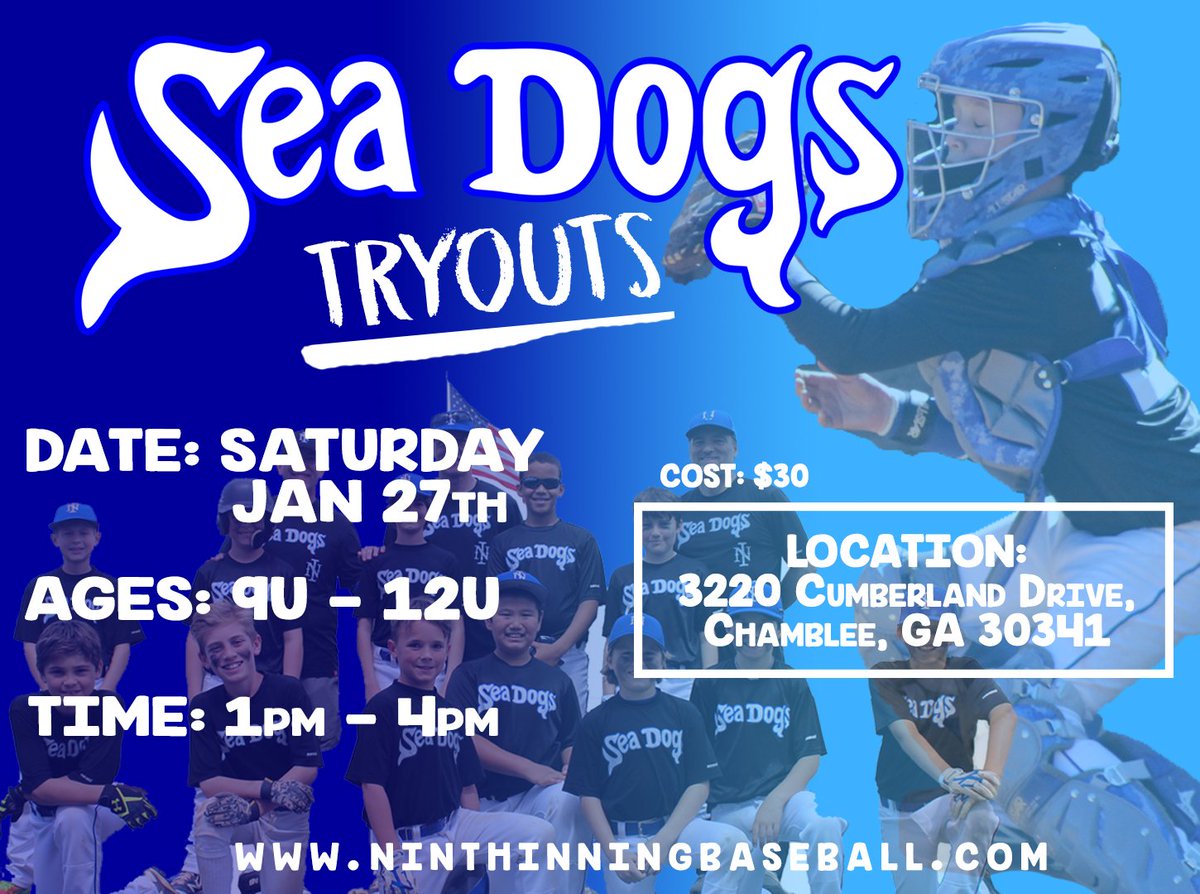 9thinningbball's tweet photo. Don't forget to sign up for our Seadogs Tryout!!
Register on our website or call us for more information⚾️ #Baseball #seadogs #tryout #baseballyouth #ninthinning #ninthinningbaseball #chamblee #atlanta #georgia https://t.co/cGUwUSaoYW