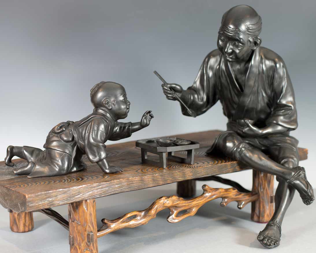 SteveSlyJapArt's tweet photo. This reminds me; almost dinner time at Steve Sly Japanese art - https://t.co/gUTEAPy9qL - #bronze #okimono #Japanese #antique #boy #father #japan #meijiperiod #art #sculpture #interiors #stevesly #steveslyjapaneseart #japaneseworksofart #fatherandson https://t.co/GzlvcREG7J
