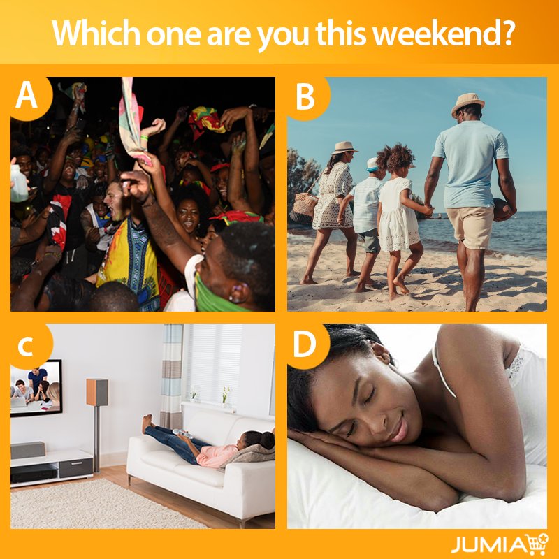 Who are you going to be this weekend? A, B, C, D or all of them? bit.ly/2CKZbDp #JumiaNewYear