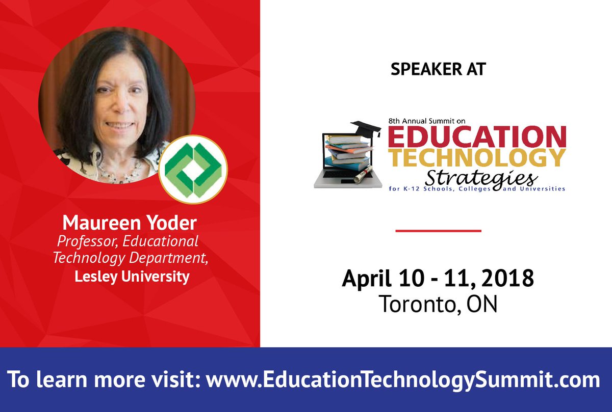 Education Technology (@edutechstrategy) on Twitter photo .<a href="/maureenyo/">Maureen Yoder</a> Professor, Educational Technology Department, <a href="/lesley_u/">Lesley University</a> will be presenting a Keynote on AR/VR at #EduTech18. Register today and SAVE $200 on registration - goo.gl/bN5qcR #Education #Canada #Tech #Learning #EduTech .<a href="/maureenyo/">Maureen Yoder</a> Professor, Educational Technology Department, <a href="/lesley_u/">Lesley University</a> will be presenting a Keynote on AR/VR at #EduTech18. Register today and SAVE $200 on registration - goo.gl/bN5qcR #Education #Canada #Tech #Learning #EduTech