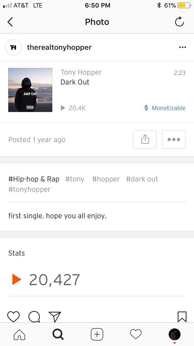suespvz's tweet photo. Shouts out to our jay @tonythehopper hitting 20k on his single Dark Out https://t.co/W9VyTlQUvU
