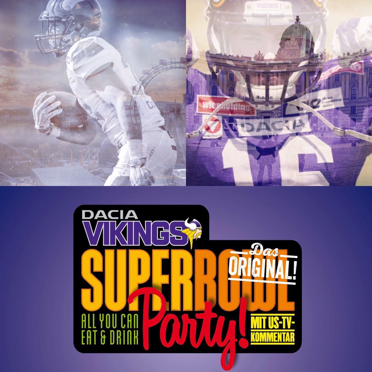ViennaVikings's tweet photo. Die #DaciaVikings #SuperBowlParty im @ViennaMarriottHotel mit #SpecialAppearances von OL Aleksandar Milanovic, DB Luis Horvath, DB Maximilian Zangl, QB Garrett Safron und den #VikingsAllstars. πππ.
#SBPVienna #EventToSee #ClubToJoin #TeamToBeat #Hauptstadt #DAZN #MastersOfDirt https://t.co/tDTUgcWkZw