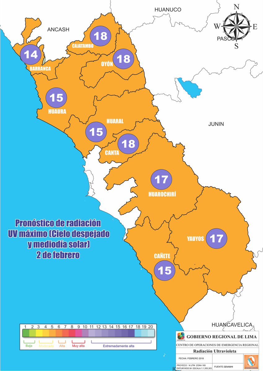 defensacivilGRL's tweet photo. ¡¡TENGA CUIDADO!! LA REGIÓN LIMA SOPORTARÁ RADIACIÓN UV EXTREMADAMENTE ALTA.

Este viernes 2 de febrero las 9 provincias de la Región Lima soportarán radiaciones ultravioletas extremadamente altas por lo que se recomienda tomar medidas de prevención. https://t.co/LY44cxU9Mk