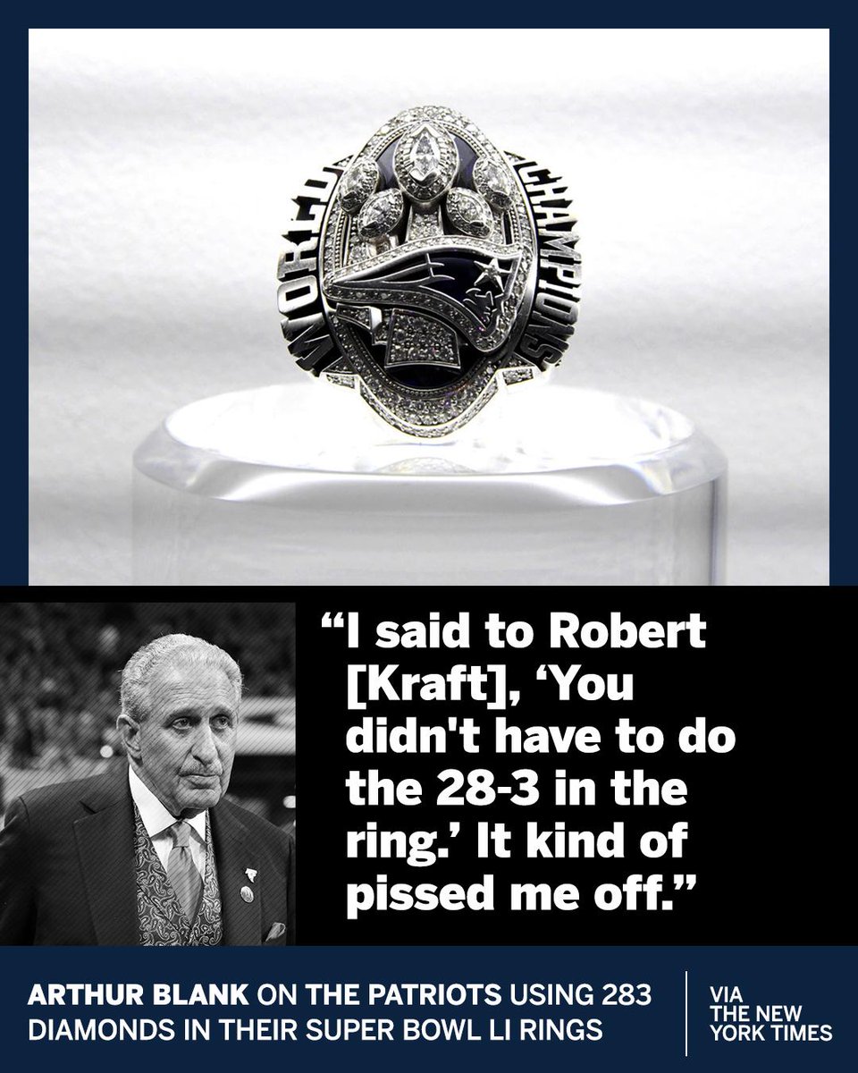 espn's tweet image. Falcons owner Arthur Blank was not thrilled with one very specific choice the Patriots made with their Super Bowl rings.