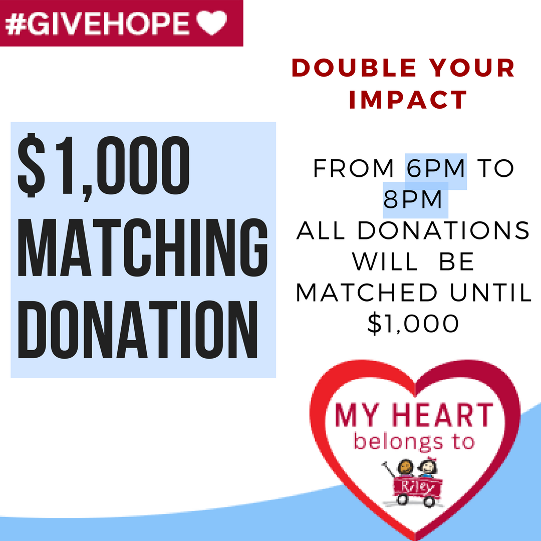 UIndyDM's tweet photo. Our Push Day is not over yet! From 6-8PM all donations made to Riley will be matched! Your donations will help children like Addyson live a full life! #bethechange #fightingforthenext https://t.co/560Eb1mYs7