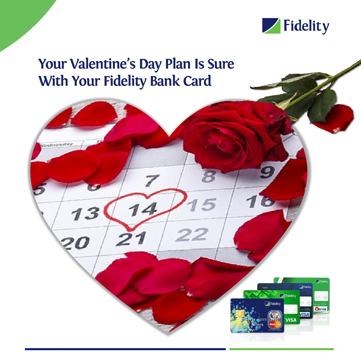 fidelitybankplc's tweet photo. While you plan to create memorable moments for Valentineโs day, don't forget to take your Fidelity Bank Card along... It is easy, convenient & secure. #FidelityCards
For more details, visit https://t.co/XyfJMPKiHe https://t.co/2EtnC188YB