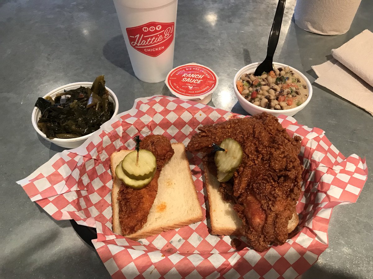 CClevelandND's tweet photo. When in Nashville I recommend the Hot Chicken @ Hattie B’s! Along with the black eyed pea salad &amp; some greens! Mmmmmmgood!!#hotchicken #tasty #therealdeal https://t.co/3GsWHGoKkB