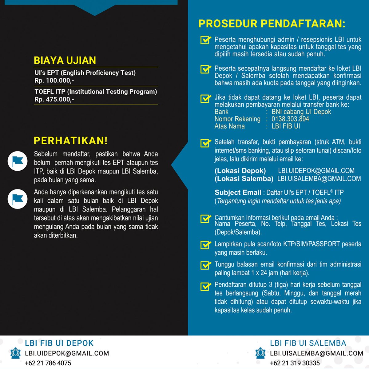 lbi_fib_ui's tweet photo. Jadwal tes TOEFL bulan Februari 2018.
#TOEFL
#toefltest
#lbifibui
#universitasindonesia
#fibui https://t.co/gosbJAnx7m