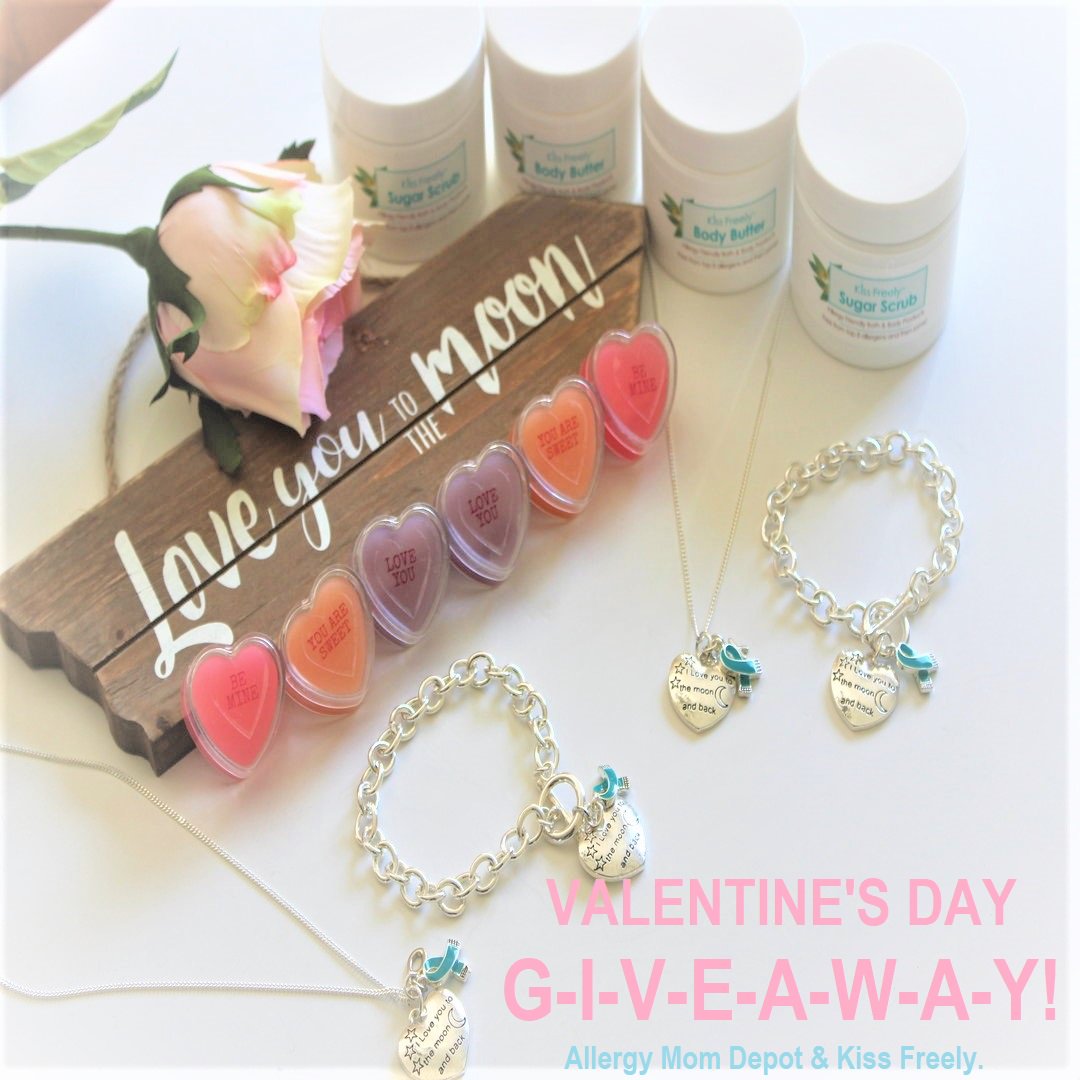 allergyconnect's tweet photo. #AllergyMoms Have you entered our #giveaway with @KissFreely yet? 2 WINNERS! Prize pack includes:  'I love you to the moon' bracelet and custom necklace, Body Butter, Sugar Scrub, Set Of 3 Lip Glosses! <3 Get the full details &amp; Enter Here>https://t.co/FT1BBn1mF0 https://t.co/xaTshglT2k