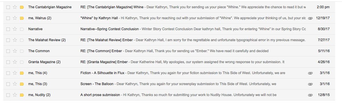 katkatshall's tweet photo. Hey @literistic I think My new year's goal is to get rejected more. My most recent rejection along with one from last year. #WrittenAndRejected https://t.co/swmKW02faM