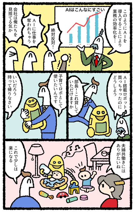 AIを導入する漫画を3P描かせてただきました。


【マンガ】人工知能(AI)に「奪われる」のは仕事？子育て？
リクナビNEXTジャーナル 