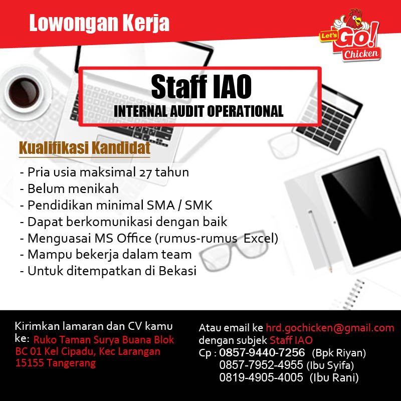 letsgochickenid's tweet photo. lowongan kerja Admin Internal Audit Operational lets go chicken. #letsgochicken #lowonga #lowongankerjaadmin #admin https://t.co/JU573WBAbY