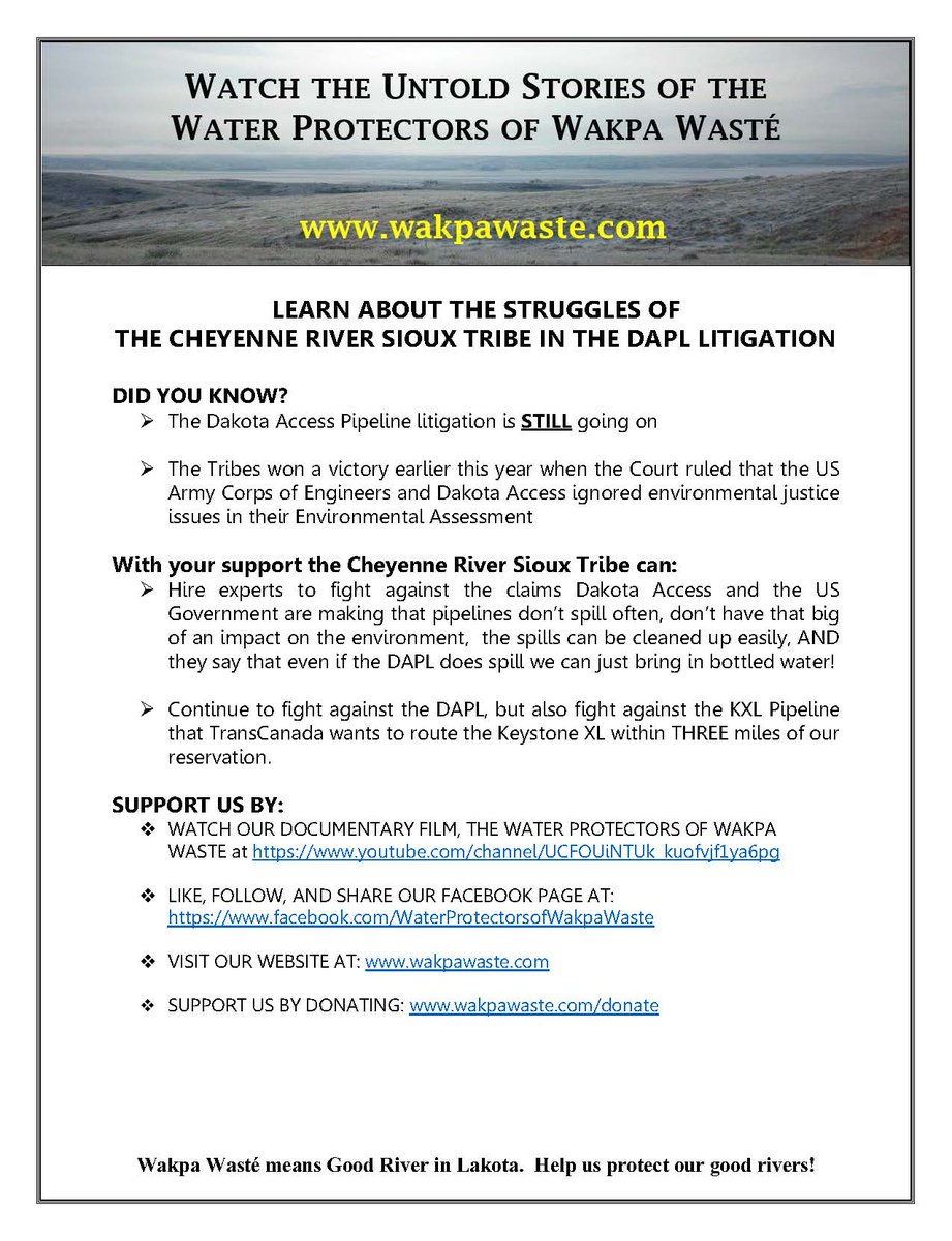 WakpaProtectors's tweet photo. Support the Cheyenne River Sioux Tribe today!  #NoKXL #NoDAPL #tarsands #resist #LoveWaterNotOil #ClimateAction #WaterisLife #MniWiconi #WaterProtectors https://t.co/CZP8fpQr1F