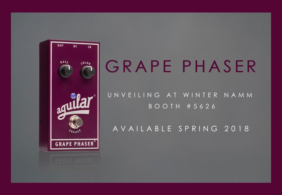BassMusicianMag's tweet photo. Aguilar Amplification Announces The Grape Phaser® Bass Phase Pedal - Unveiled this week at the NAMM Booth #5626. #Aguilar #AguilarAmp #Bass #BassAmp #BassGear #GrapePhaser #BassEffects #Phaser #PhasePedal #NAMM2018 MORE INFO @ https://t.co/9PS3MEgFPu https://t.co/IBNKXfTA9K