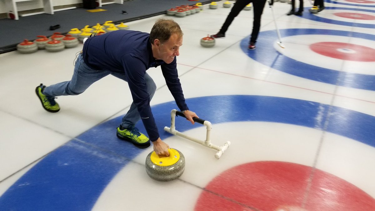 JimHandly's tweet photo. Curling in Prince George's Co. as we count down to @NBCOlympics Tougher than it looks! @nbcwashington Thanks @curldc #SoreCore https://t.co/znykw7tSgg