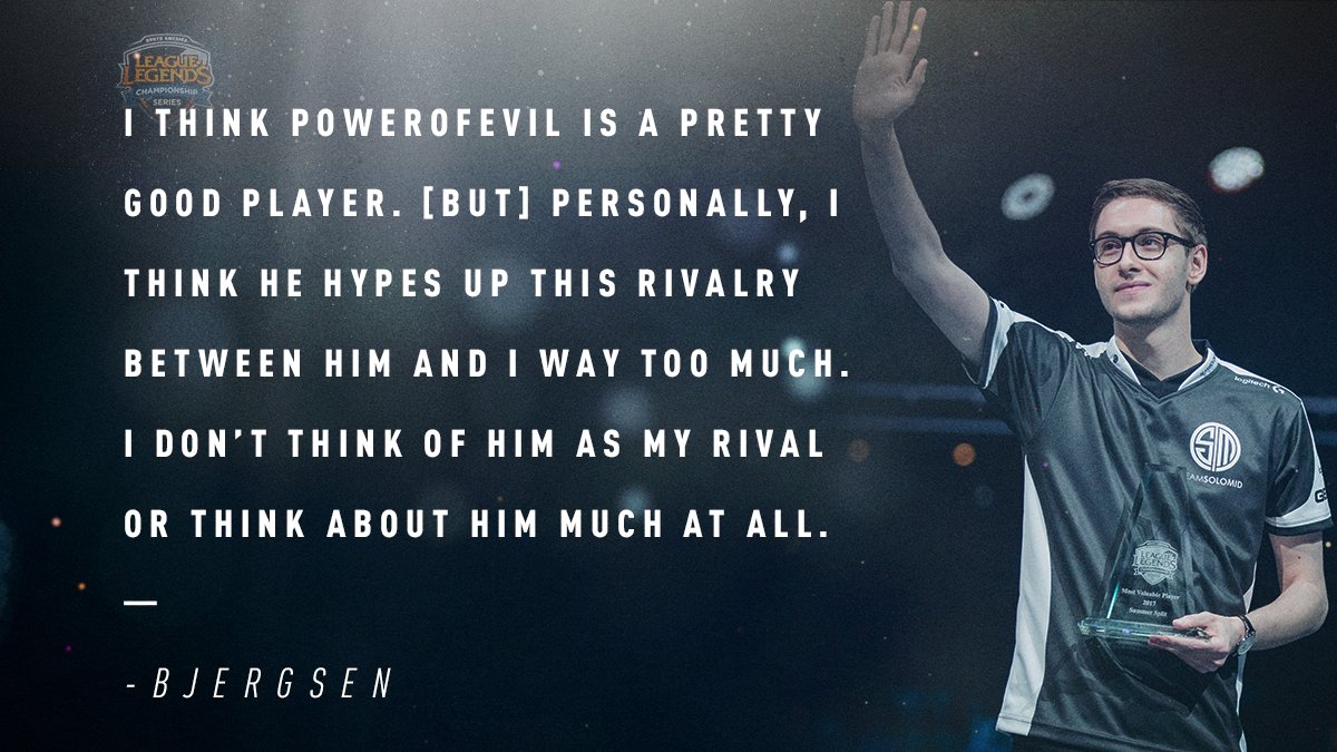 lolesports's tweet photo. .@Bjergsen on facing off against @PowerOfEvilLoL in the 2018 #NALCS Spring Split.

@TeamSoloMid vs @OpTicLoL is this Saturday at 3PM PST (Approx.) https://t.co/9ySnVzrlfN