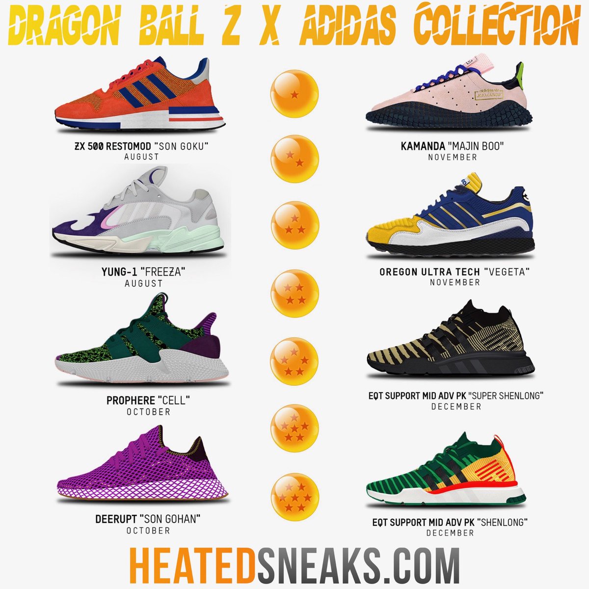 Heated Sneaks on Twitter: "Adidas x Dragon Ball Z Collection Revealed 👀 Includes 8 sneakers models designed after various characters. Which your favorite? Freeza and Cell 👀 🔥 to