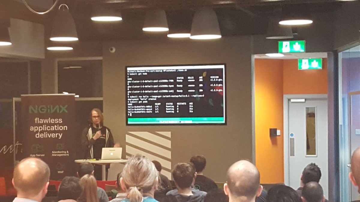 Michael Pleshakov demoing #NGINX load balancing to a #kubernetes cluster at the @dockercork meetup. Learn more in his blog post: nginx.com/blog/nginx-plu… #docker
