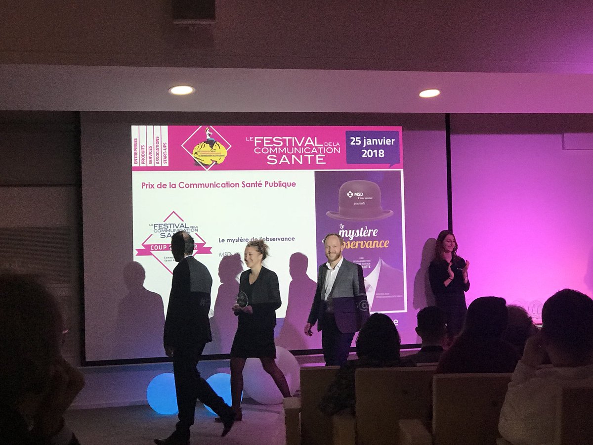 NBreban's tweet photo. Prix #CoupdeCoeur pour les Mystères de l’Observance by @MSDFrance #FCSante #PôlePharmacie 👏 @FestiComSante https://t.co/8P3qhpDADL