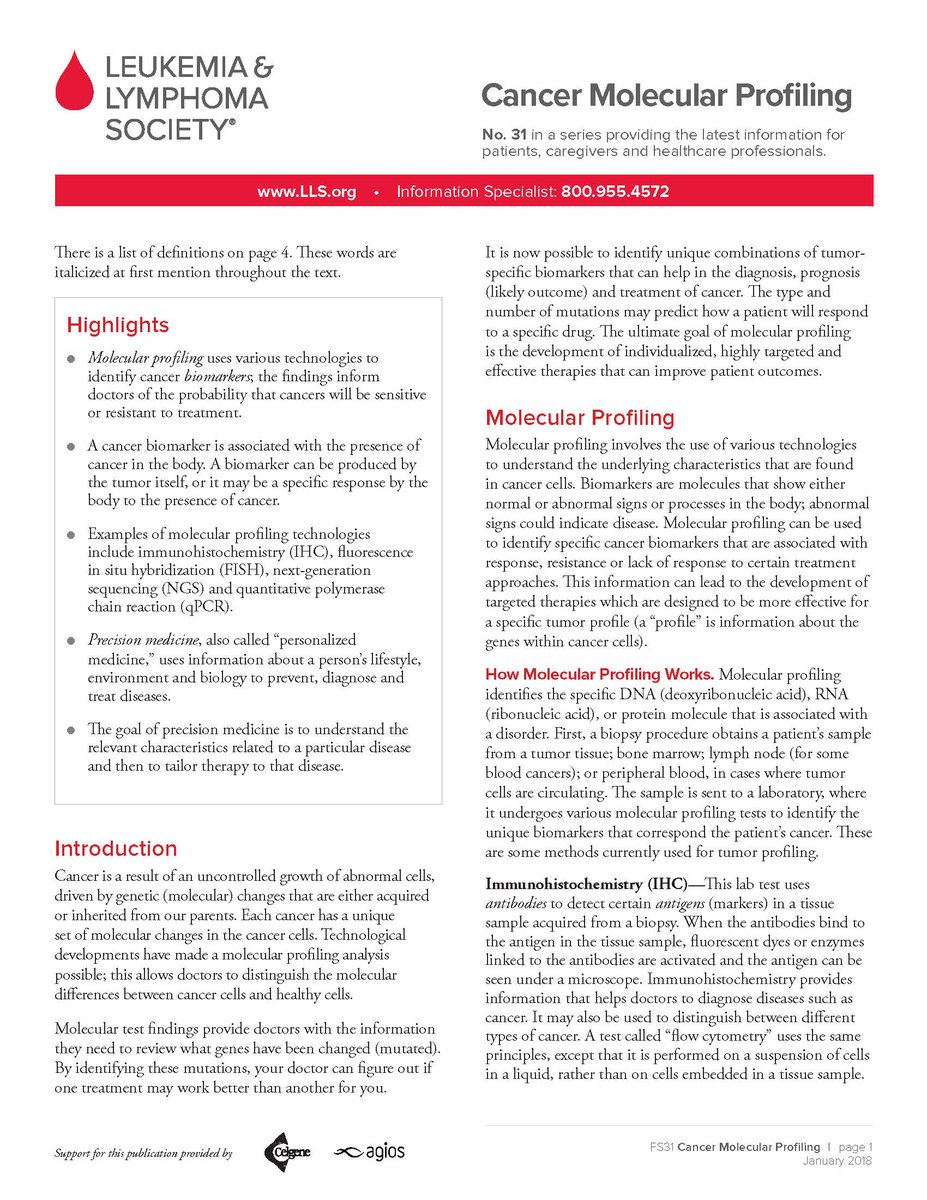 SLLCQuebec's tweet image. Molecular profiling uses various technologies to identify #cancer #biomarkers; the findings inform doctors of the probability that cancers will be sensitive or resistant to treatment. Download the free Cancer Molecular Profiling factsheet to learn more ow.ly/BUJ730i08u1