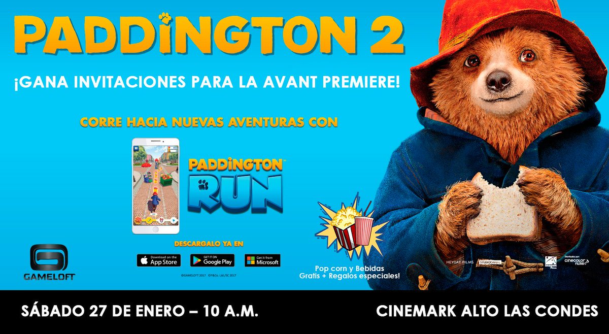 GamecornerCL's tweet image. Atentos con las instrucciones!! Debes seguirnos y seguir a @Gameloft_Latam 
Tenemos 15 entradas dobles para la Avant premiere de Paddington 2.
Se viene el concurso!!!! Recuerden, los mas rápidos ganan! #PaddingtonRun